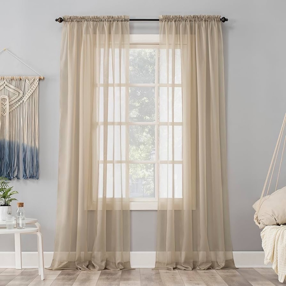 No. 918 Emily Sheer Voile Rod Pocket Curtain, 59 x 84 Inch, Stone